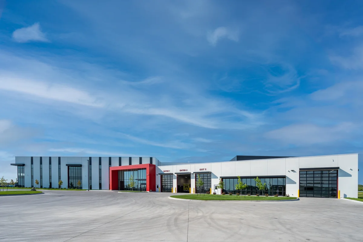 Housby Mack Headquarters exterior and service entrances in Ankeny, Iowa.