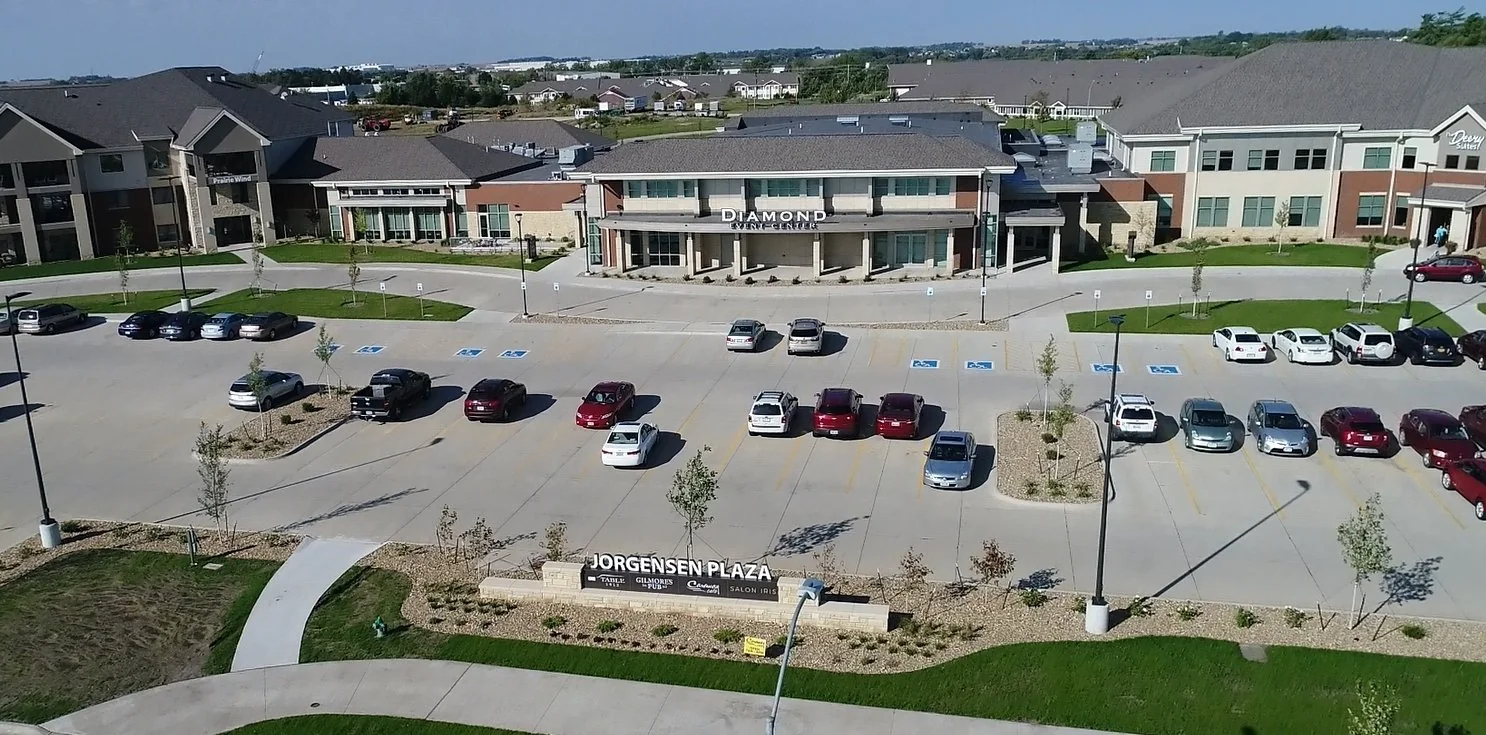 Senior living community exterior.